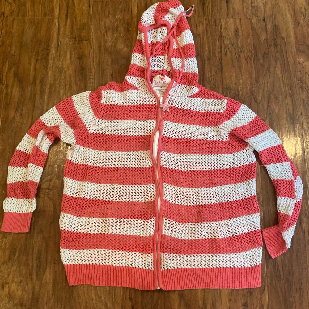 Y2K Quacker Factory Pink Stripped Cover up Zipper Jacket, Women’s Large